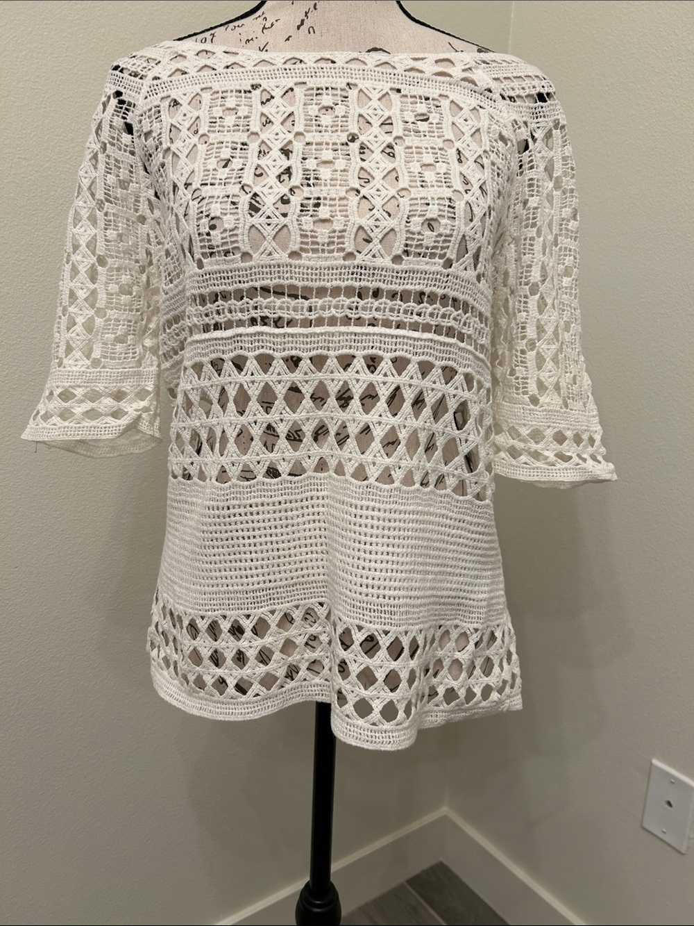 Chelsea & Theodore Crochet Off-Shoulder Tunic Top